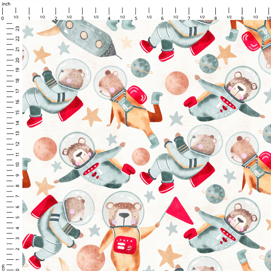 Bear Astronaut White Fabric