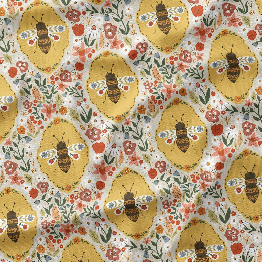 Spring Floral Bees Fabric