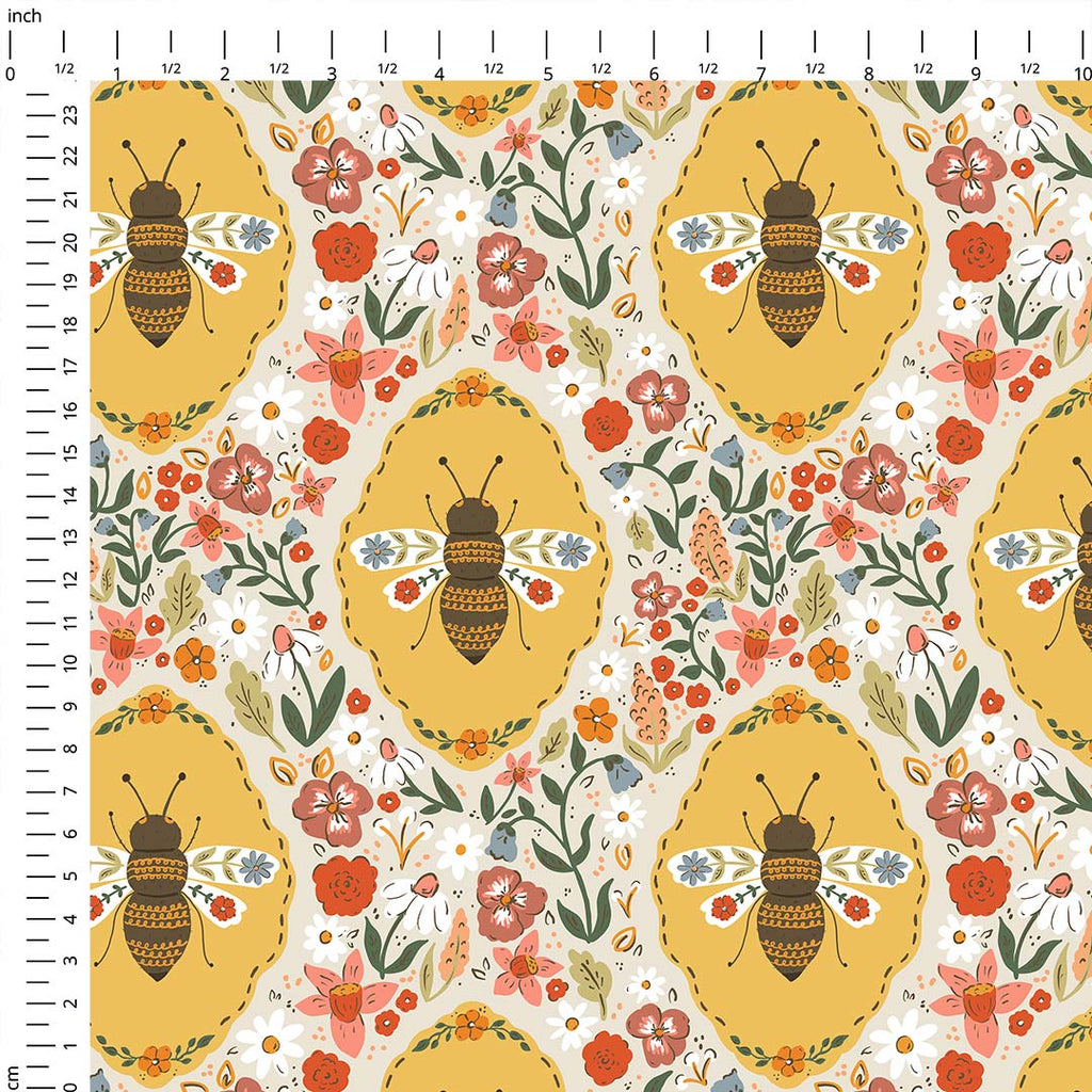 Spring Floral Bees Fabric