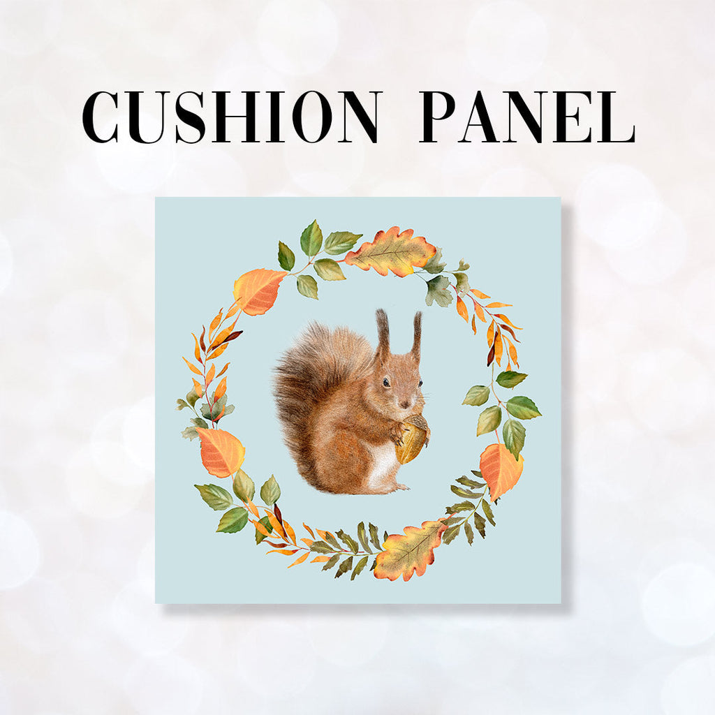 CUSHION Fabric Panel Squirrel Wreath Blue