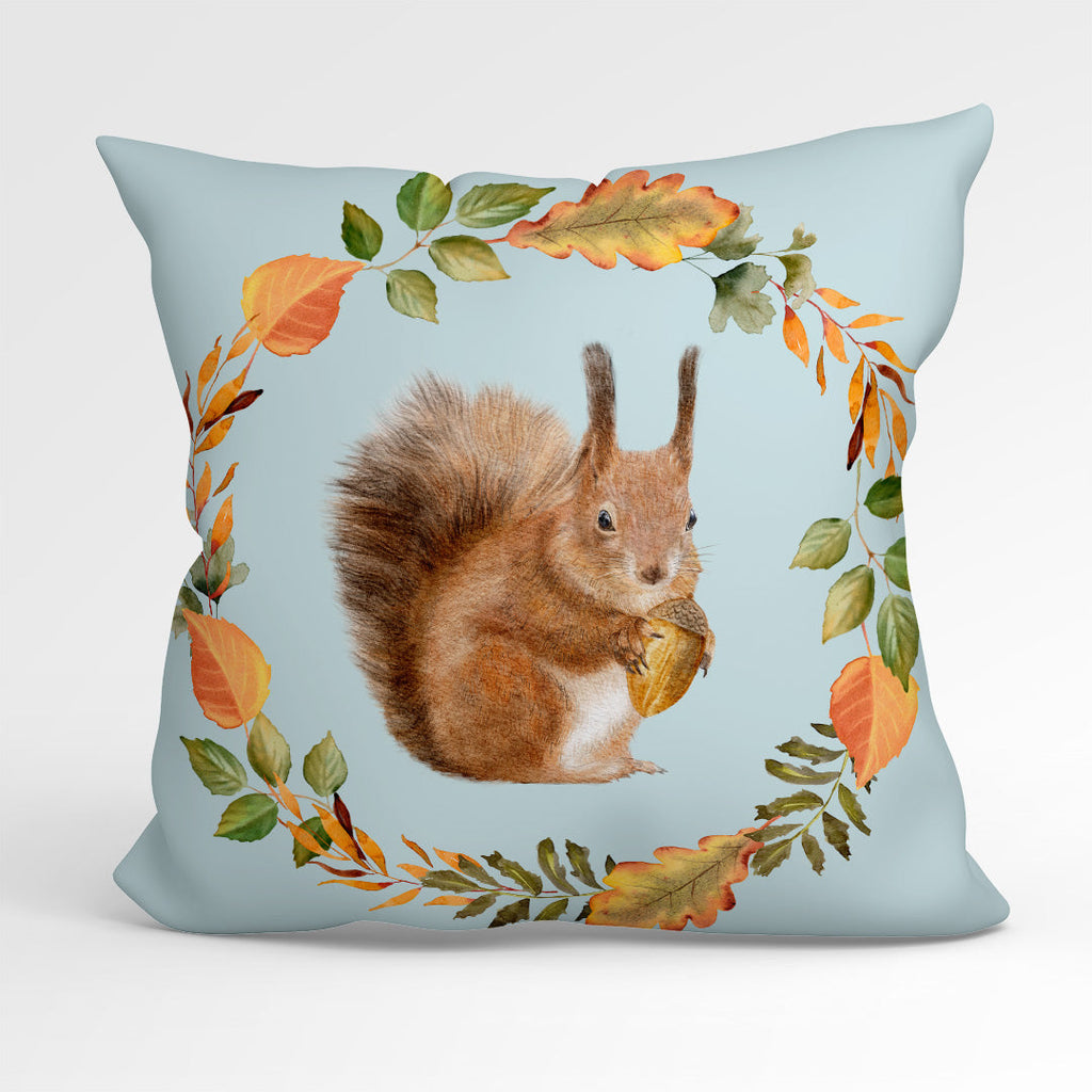 CUSHION Fabric Panel Squirrel Wreath Blue