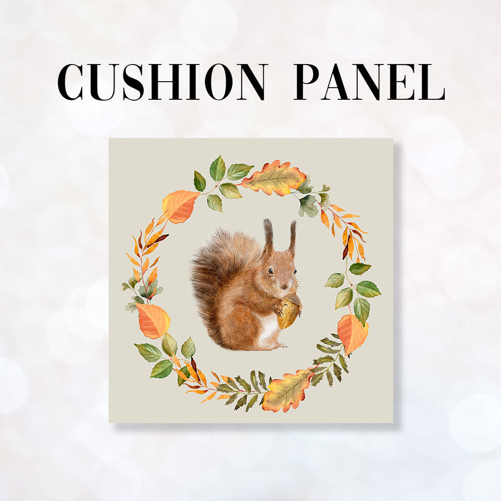 CUSHION Fabric Panel Squirrel Wreath Cream