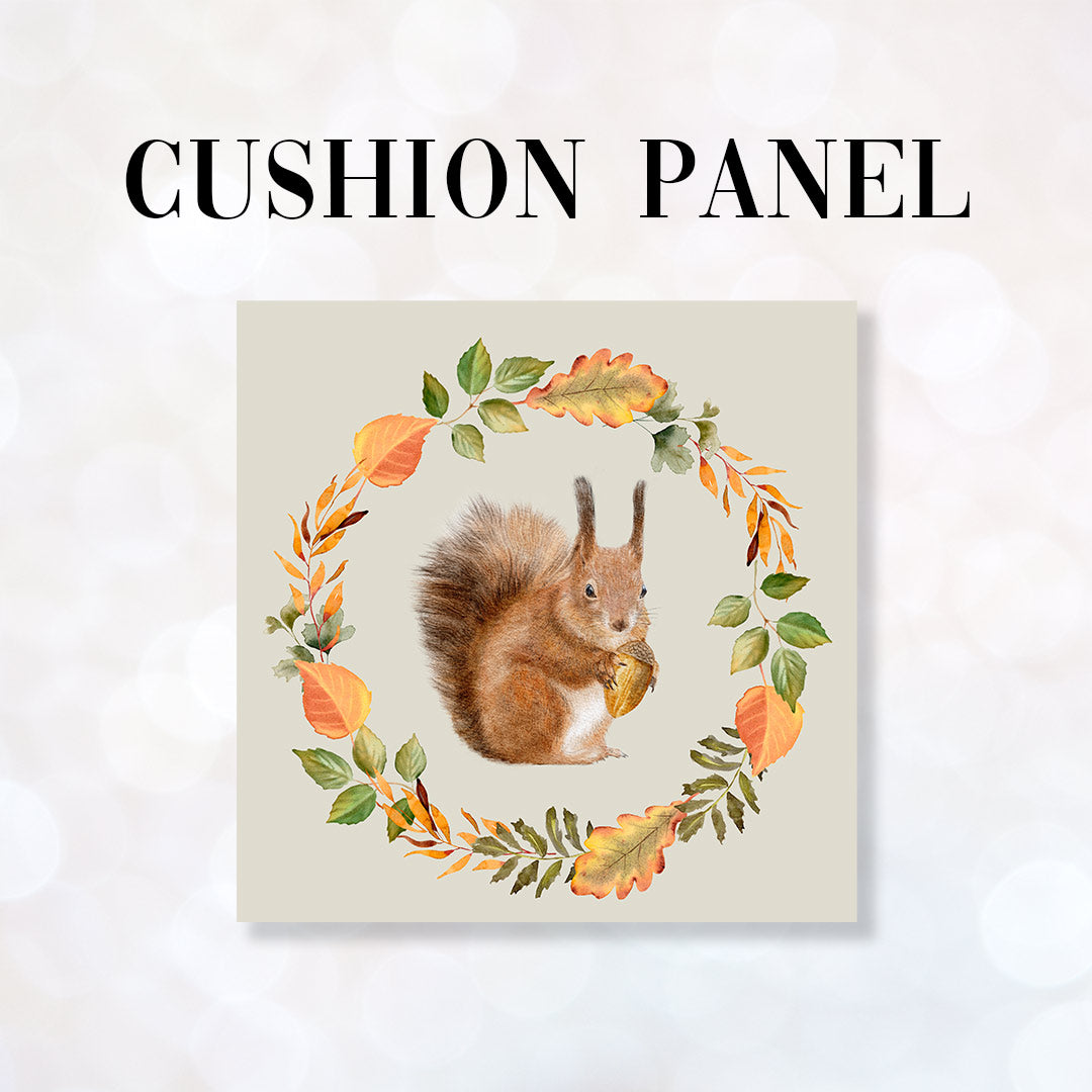 CUSHION Fabric Panel Squirrel Wreath Cream