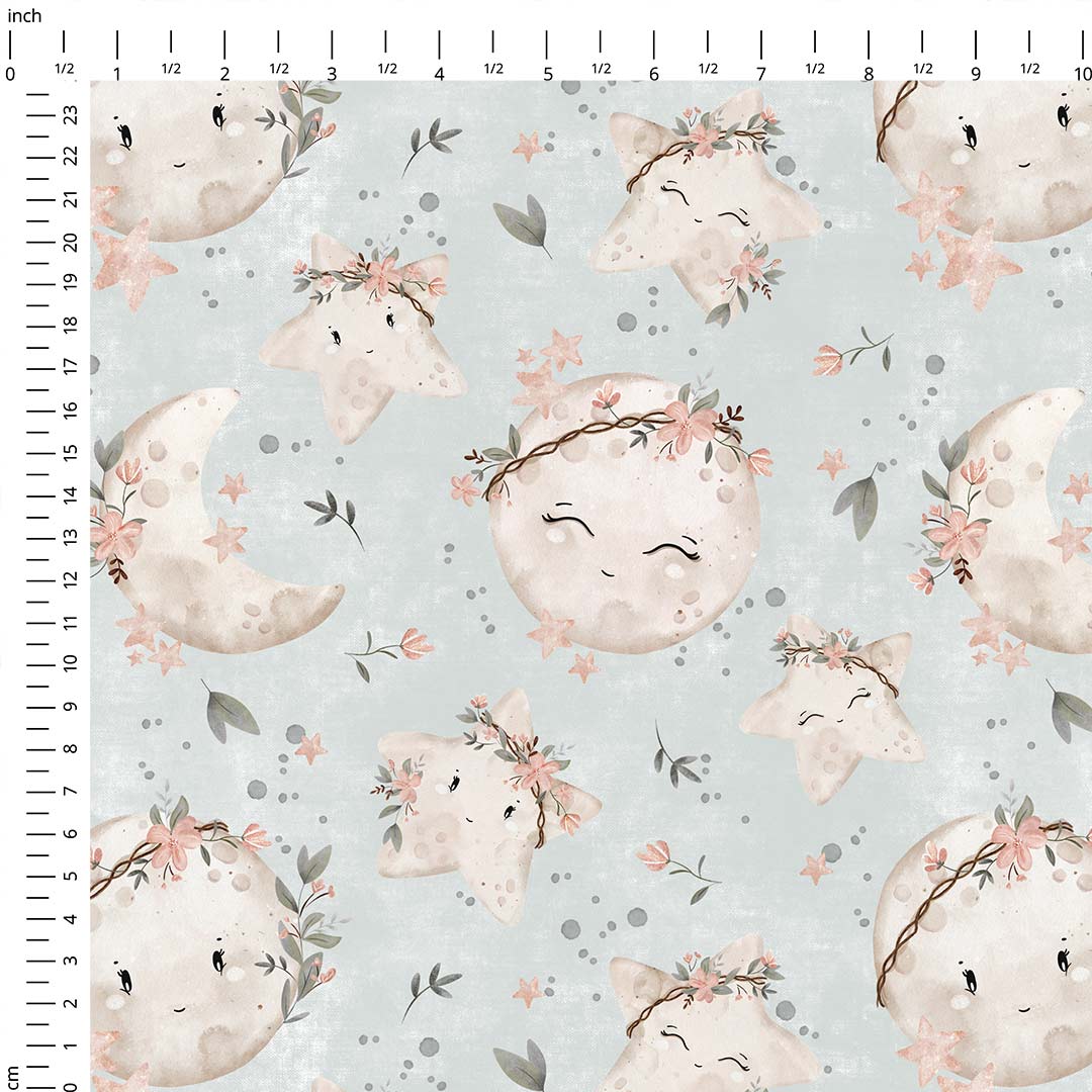 Stars and Moon Grey Fabric