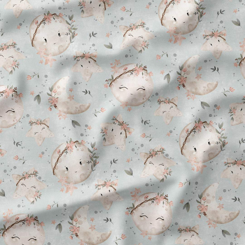 Stars and Moon Grey Fabric