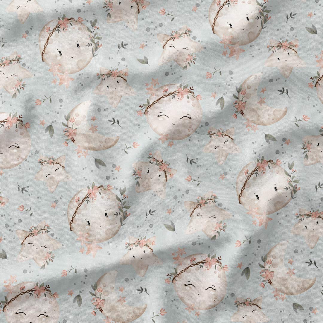 Stars and Moon Grey Fabric