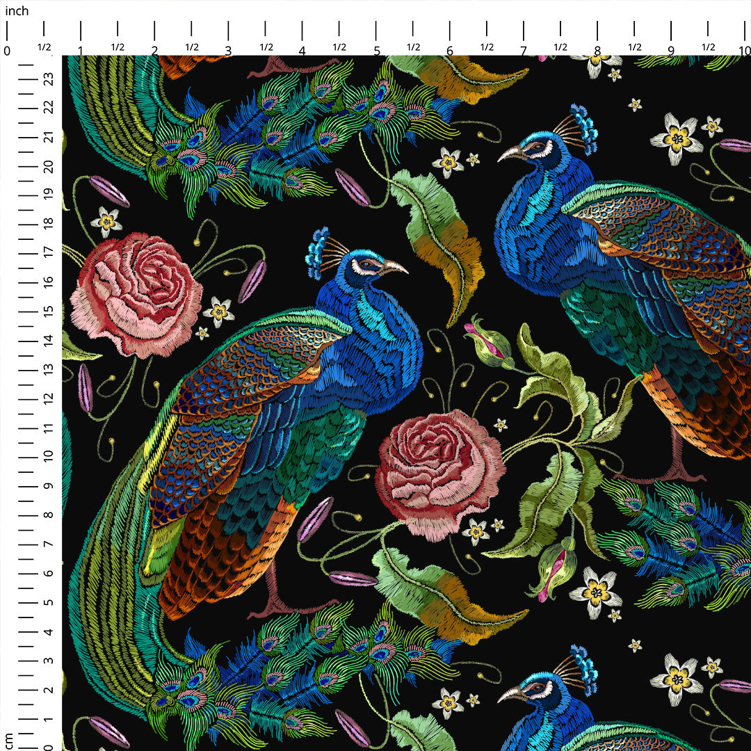 Stitched Peacock Fabric