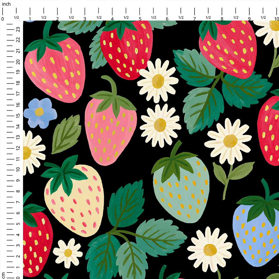 Strawberry Delight Black Fabric