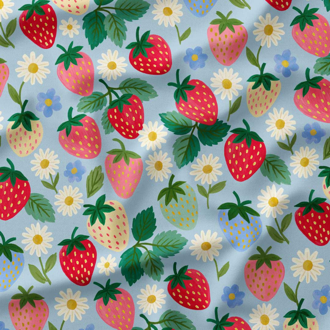 Strawberry Delight Blue Fabric