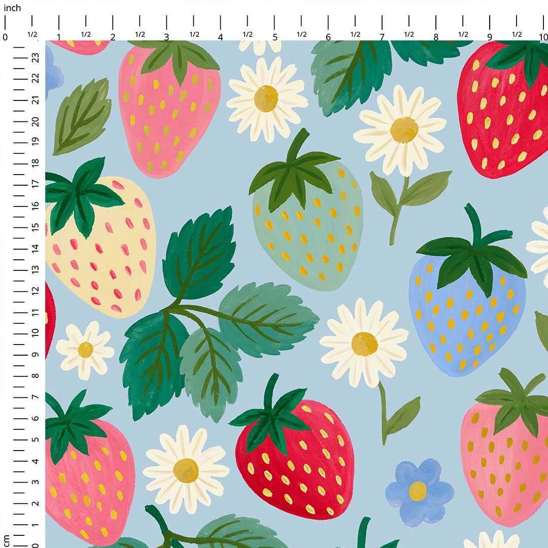 Strawberry Delight Blue Fabric