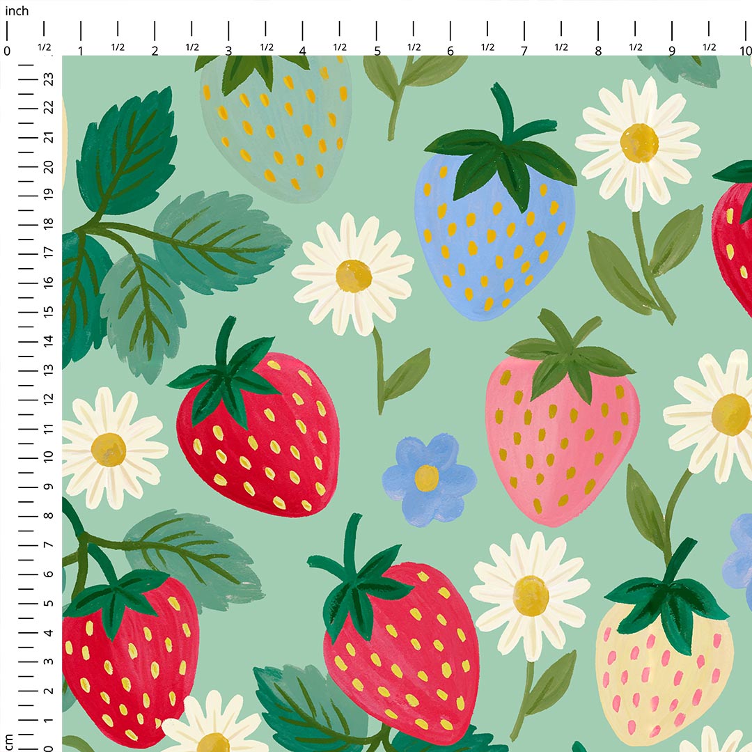 Strawberry Delight Mint Fabric