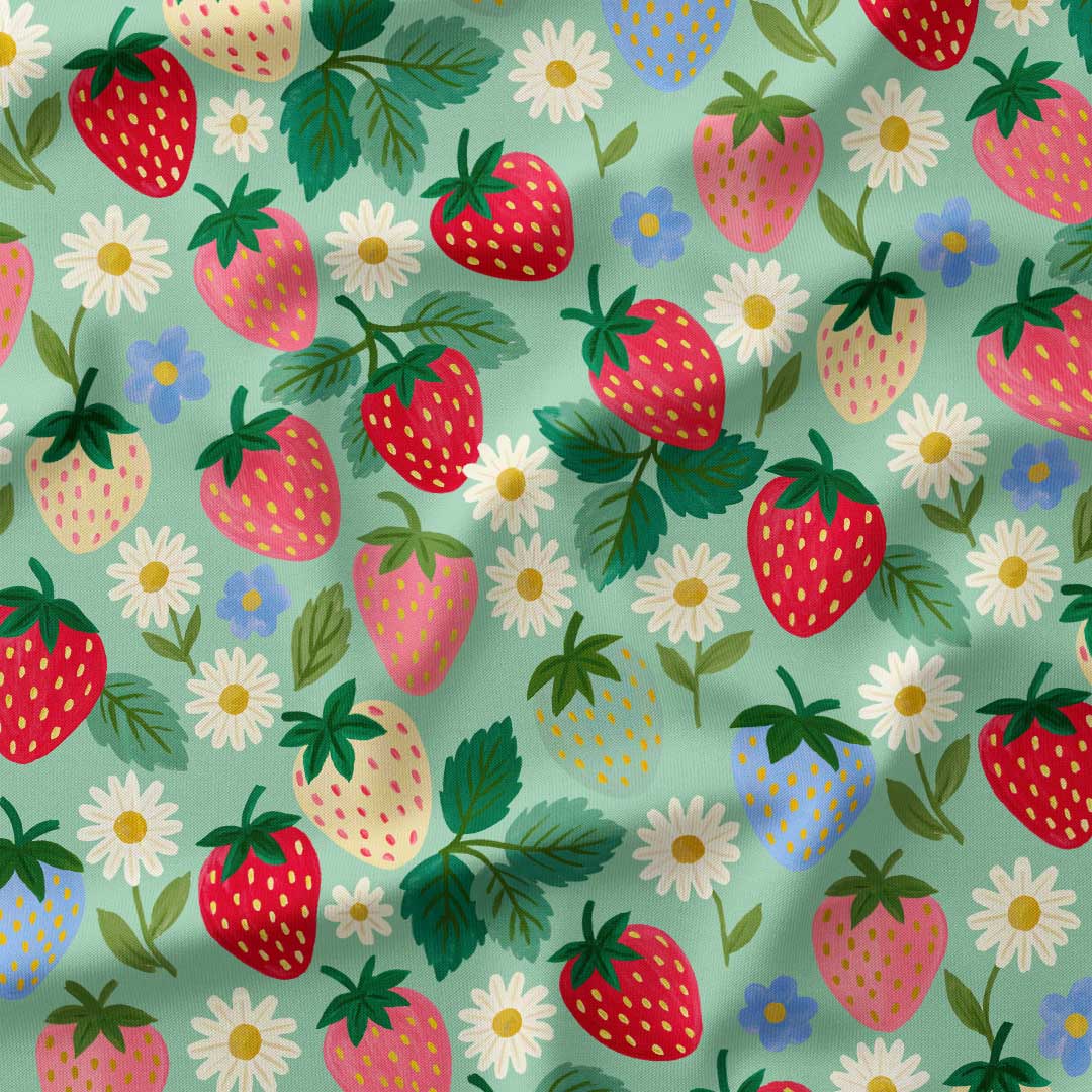 Strawberry Delight Mint Fabric