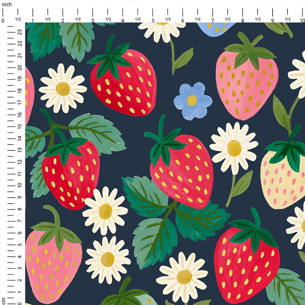 Strawberry Delight Navy Fabric