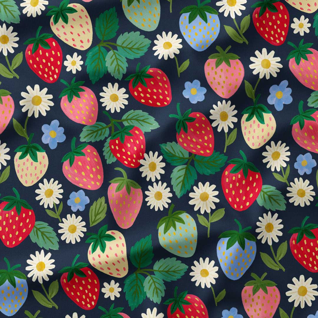 Strawberry Delight Navy Fabric