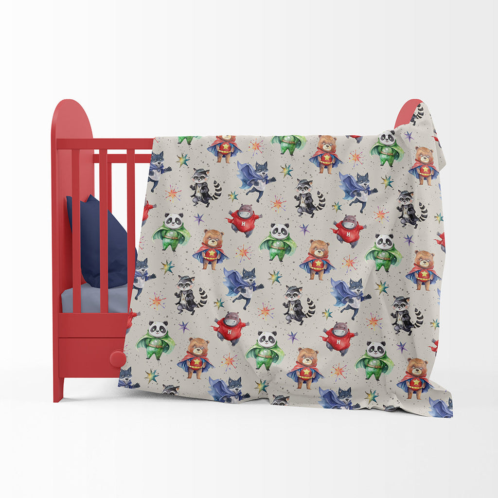 Superhero Animals Beige Fabric