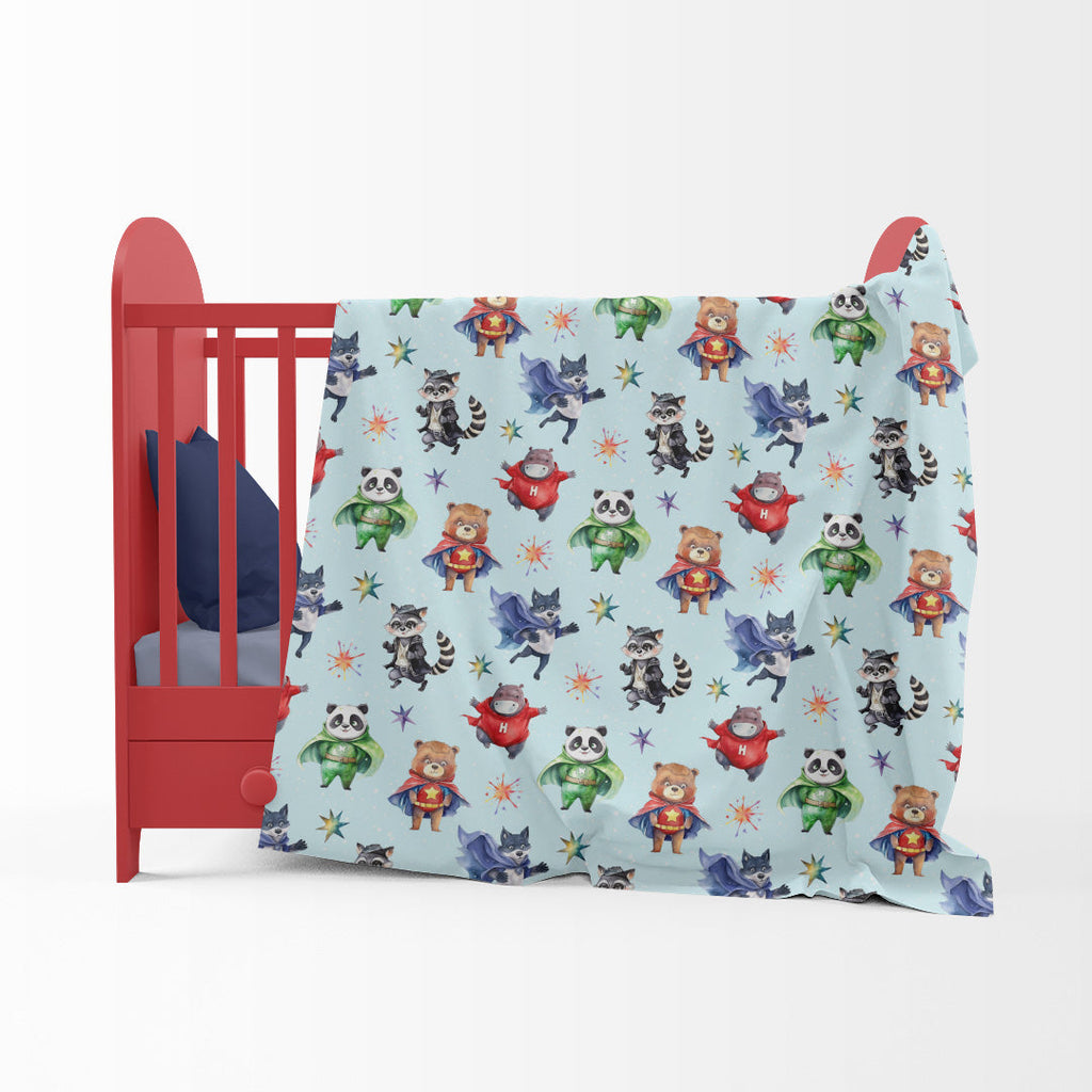 Superhero Animals Blue Fabric