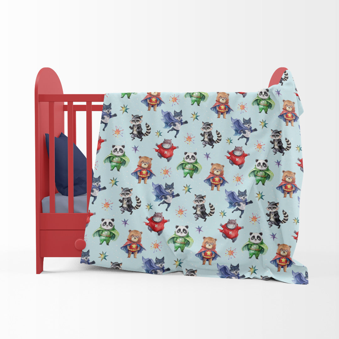 Superhero Animals Blue Fabric