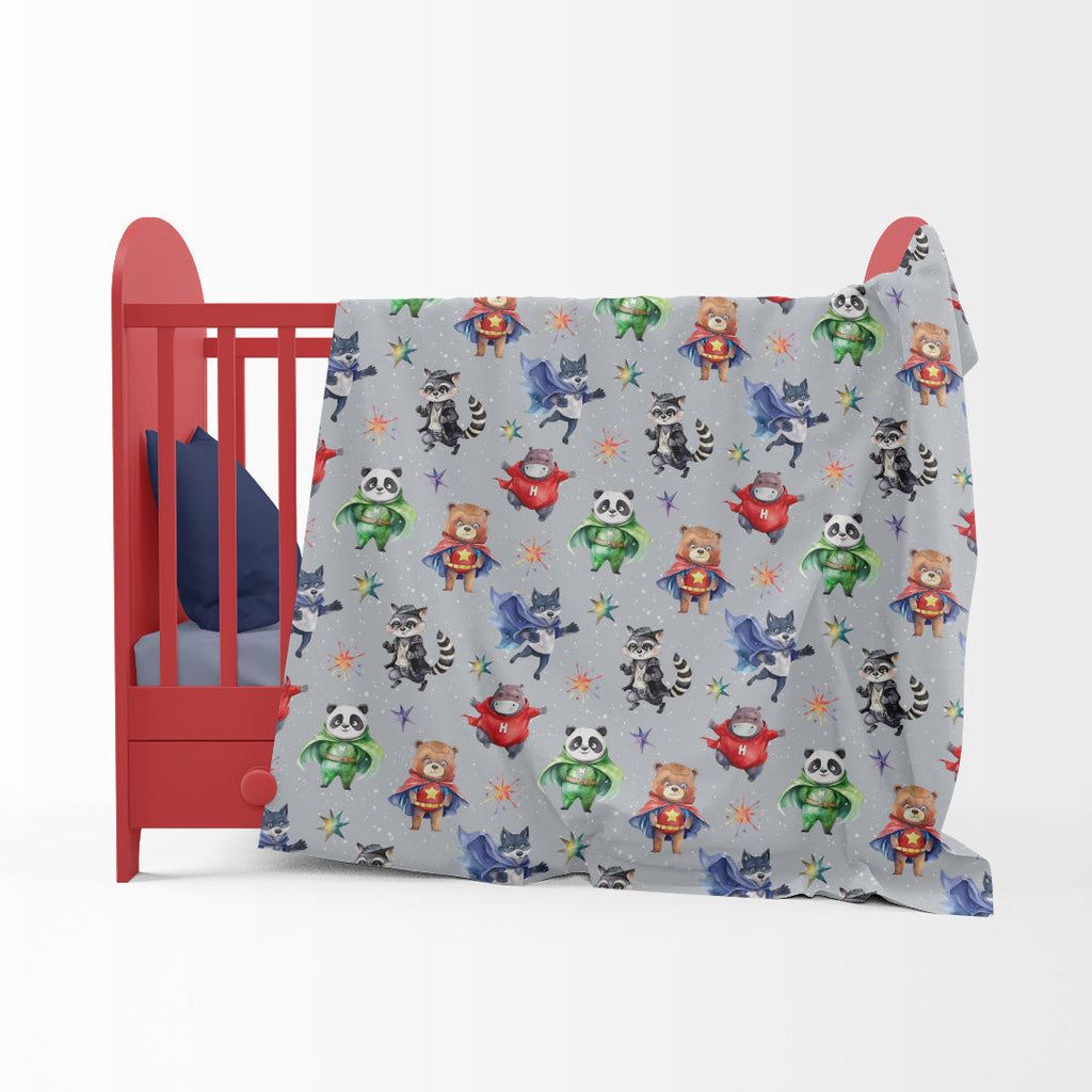 Superhero Animals Grey Fabric
