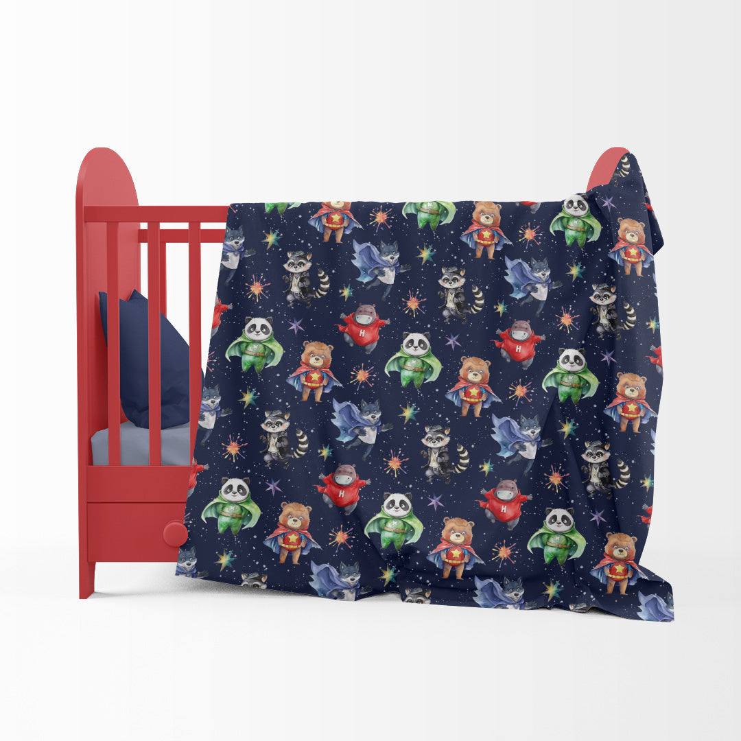 Superhero Animals Navy Fabric