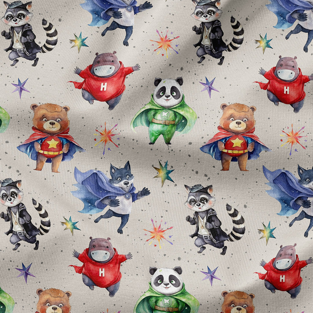 Superhero Animals Beige Fabric