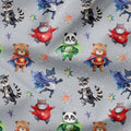 Superhero Animals Grey Fabric