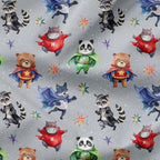 Superhero Animals Grey Fabric