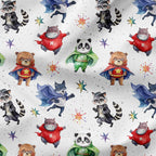 Superhero Animals White Fabric