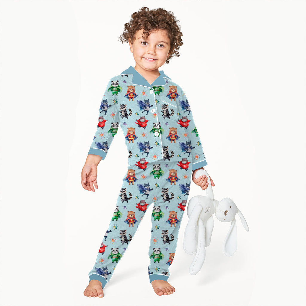 Superhero Animals Blue Fabric
