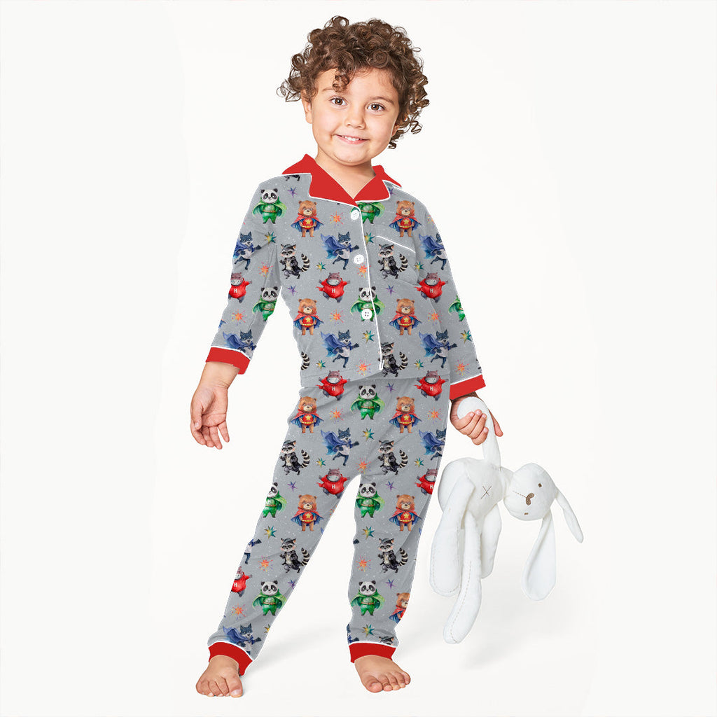 Superhero Animals Grey Fabric