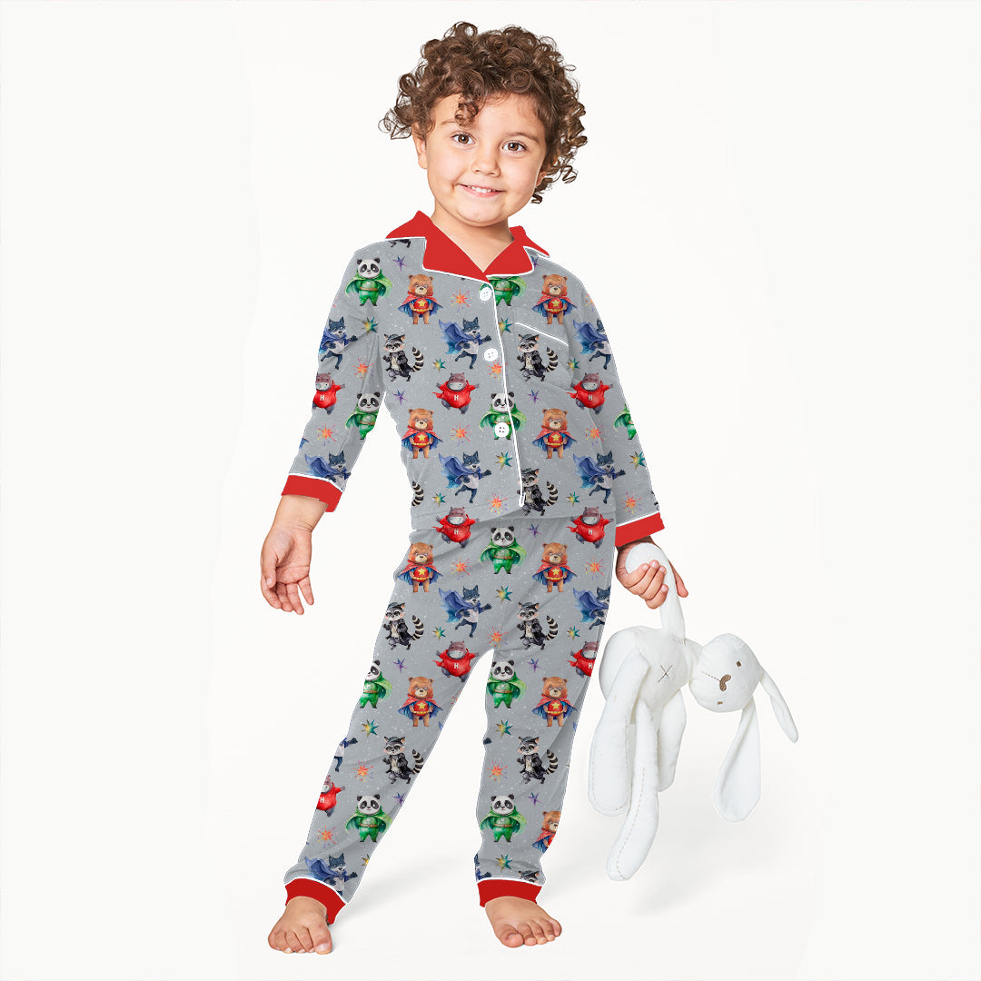 Superhero Animals Grey Fabric