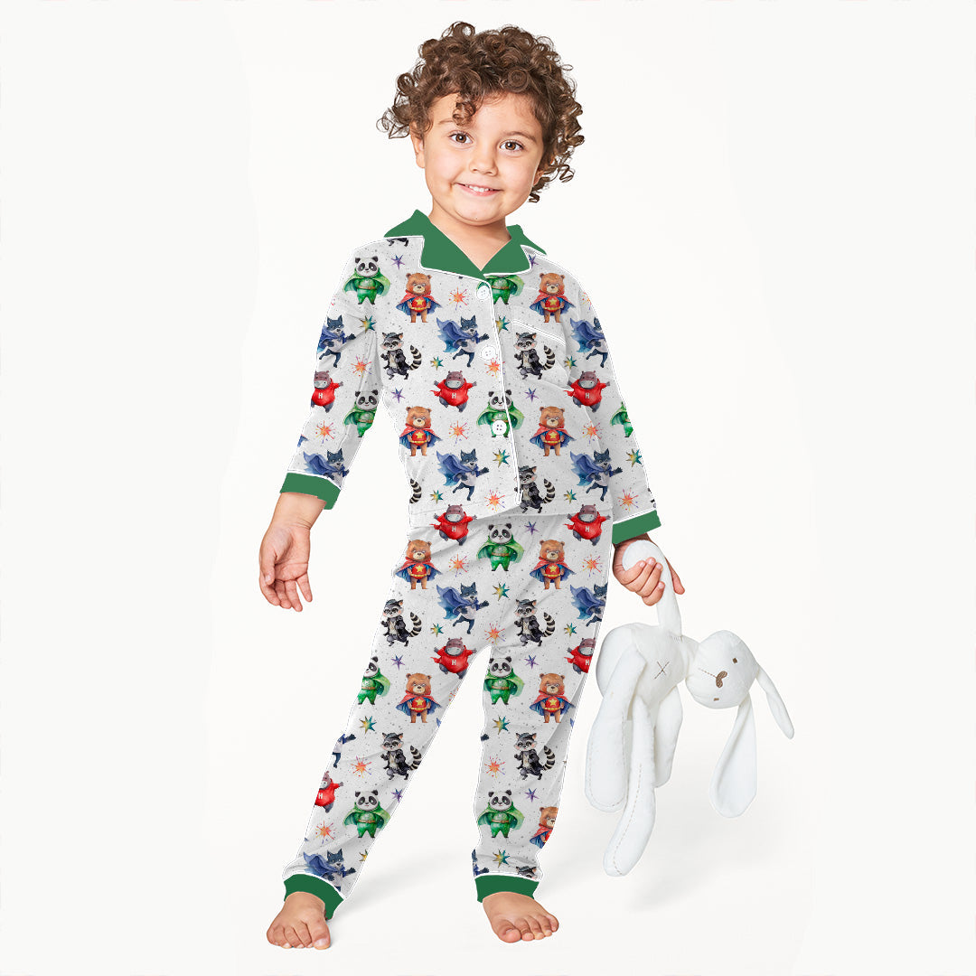 Superhero Animals White Fabric