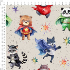 Superhero Animals Beige Fabric