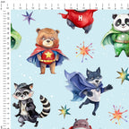 Superhero Animals Blue Fabric