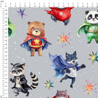 Superhero Animals Grey Fabric