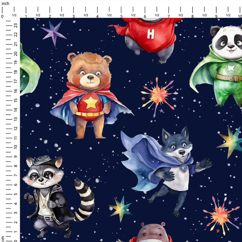 Superhero Animals Navy Fabric