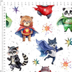Superhero Animals White Fabric