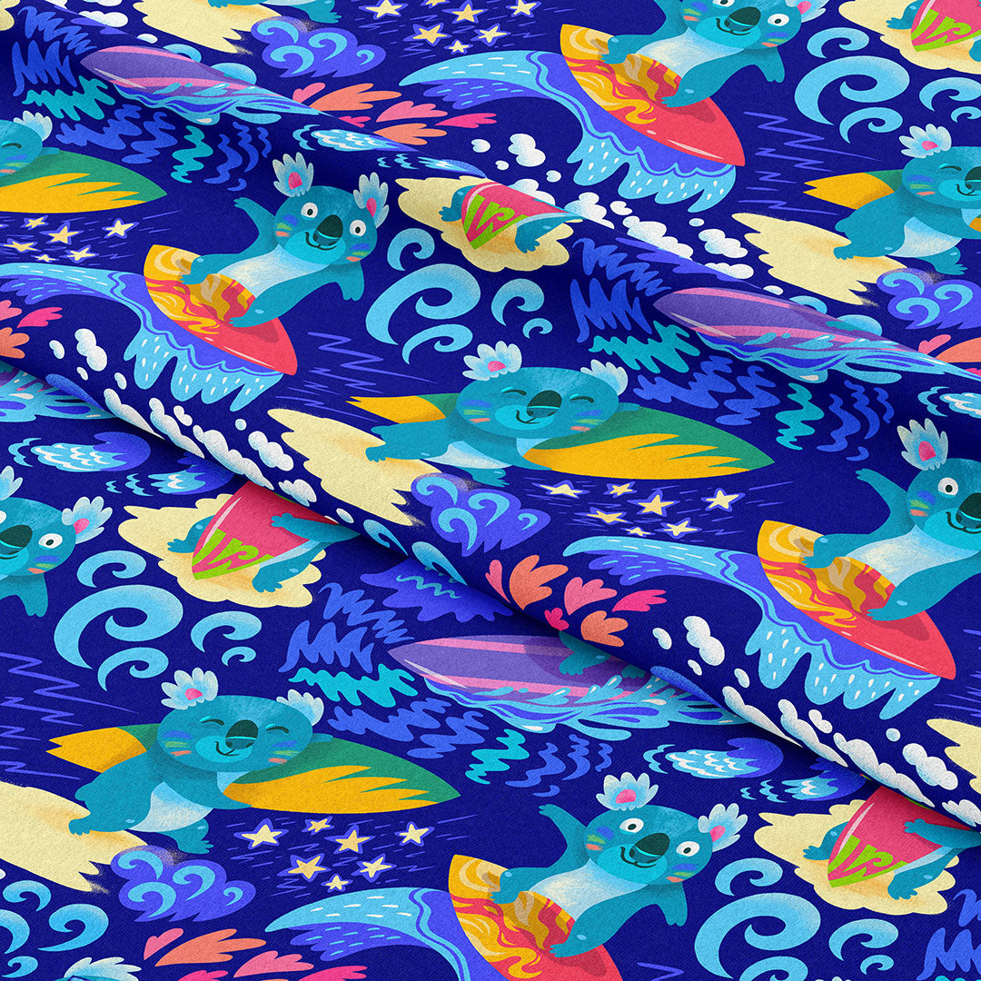 Surfing Koalas Navy Fabric