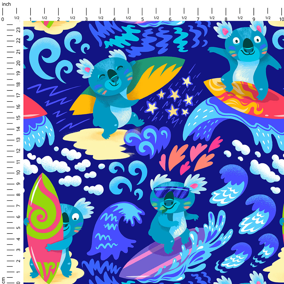 Surfing Koalas Navy Fabric