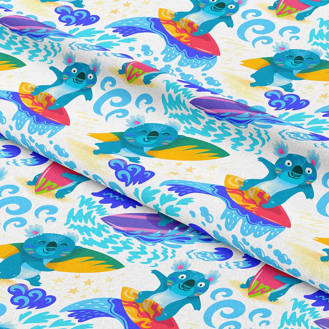 Surfing Koalas White Fabric