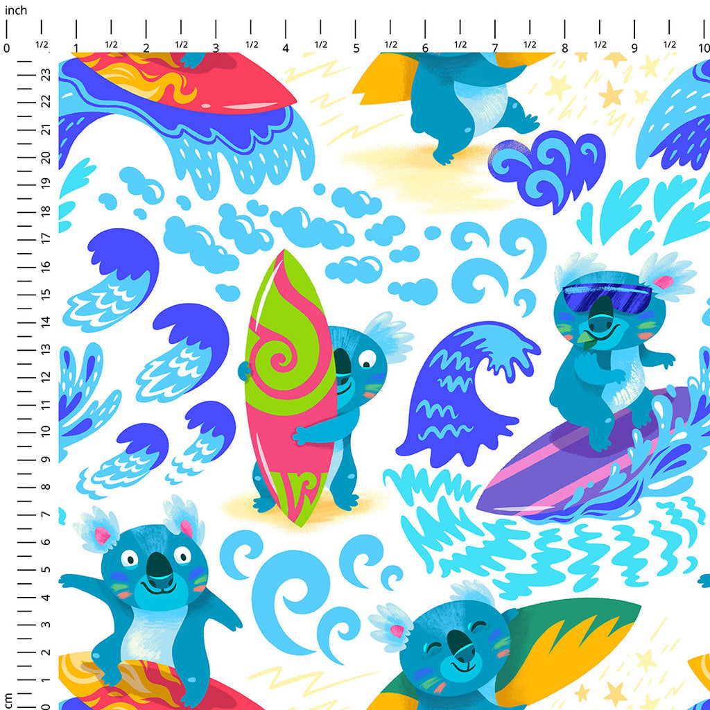 Surfing Koalas White Fabric