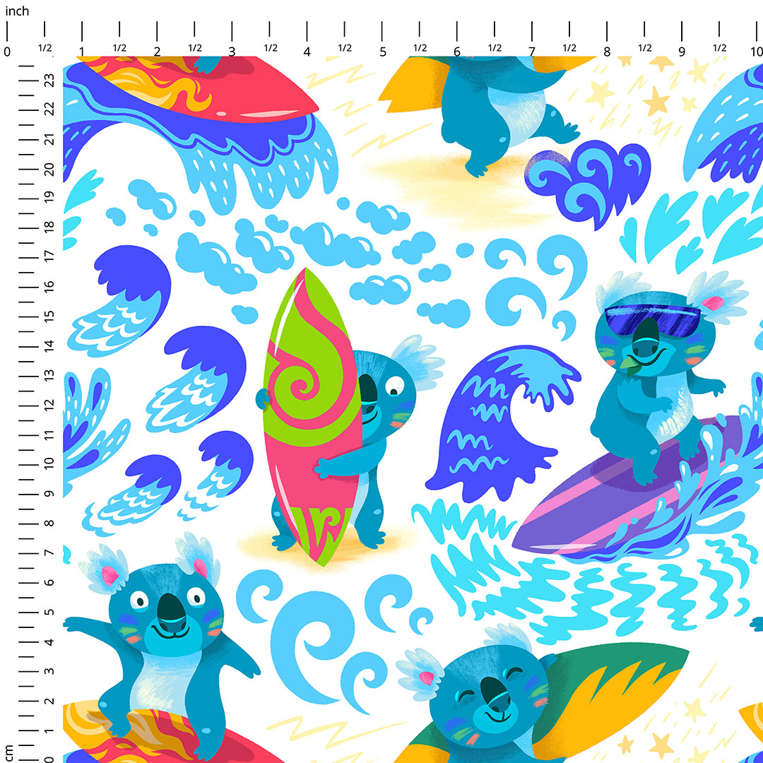 Surfing Koalas White Fabric