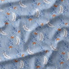 Tiny Mushrooms On Blue Fabric
