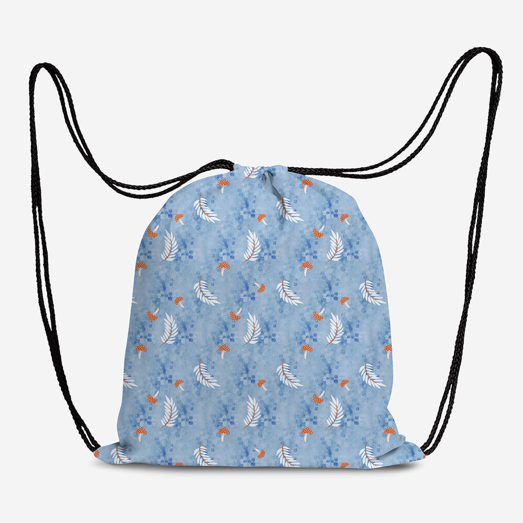 Tiny Mushrooms On Blue Fabric
