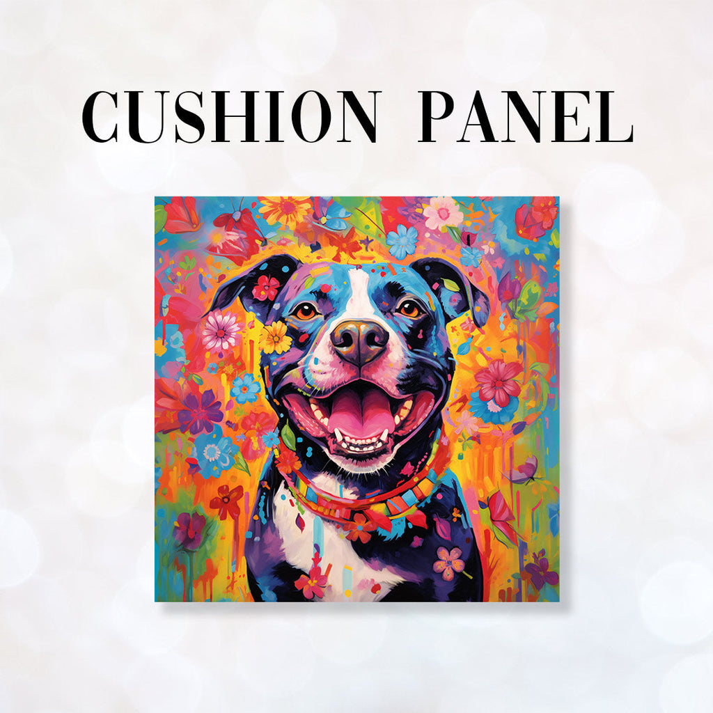 CUSHION Fabric Panel Rainbow Staffie CP-10