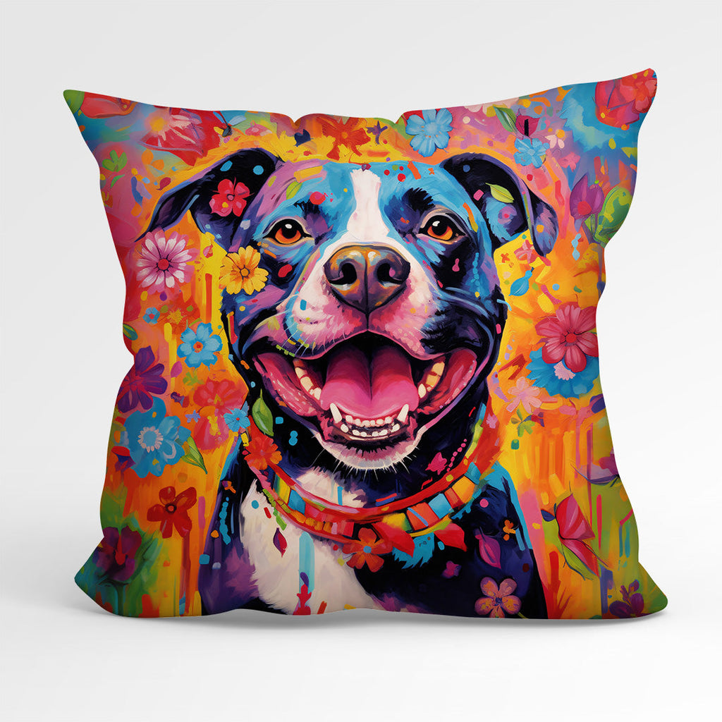 CUSHION Fabric Panel Rainbow Staffie CP-10
