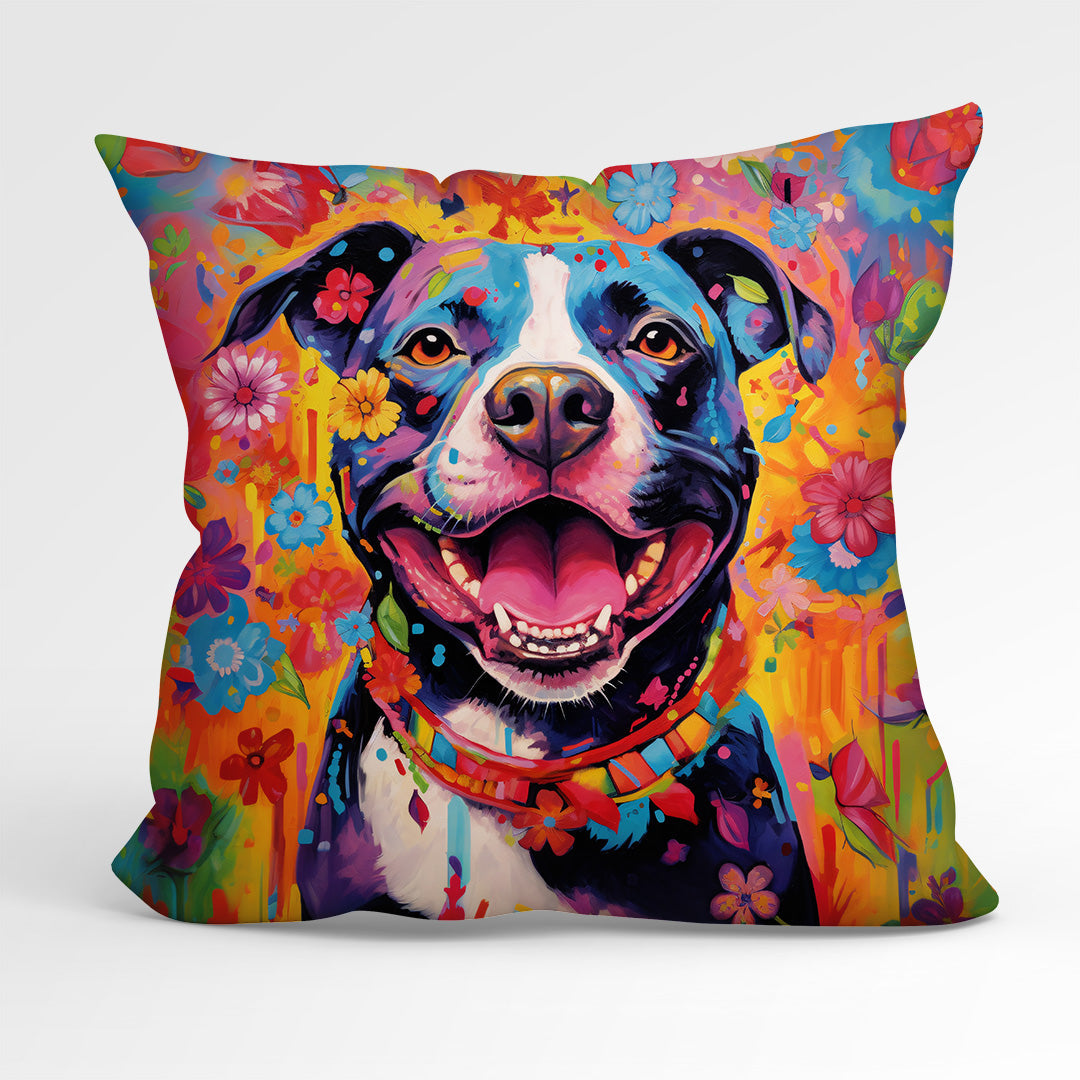 CUSHION Fabric Panel Rainbow Staffie CP-10