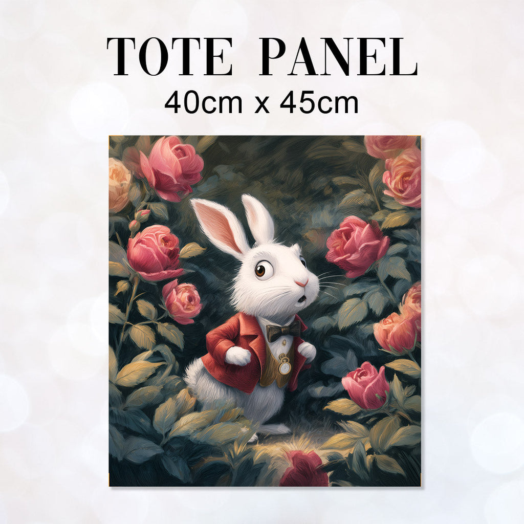 TOTE Panel White Rabbit in a Rose Bush TP-1065