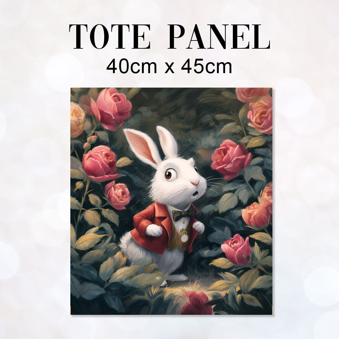 TOTE Panel White Rabbit in a Rose Bush TP-1065