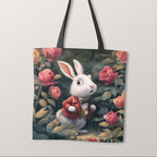 TOTE Panel White Rabbit in a Rose Bush TP-1065