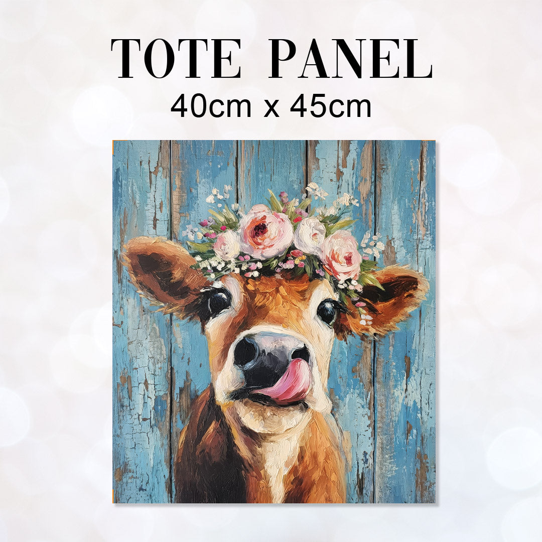 TOTE Panel Floral Cow Blue TP-1156